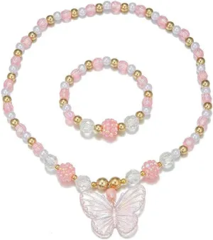 Colorful Crystal Beaded Butterfly Summer Beach Necklace Acrylic Butterfly Animal Necklace Bracelet Set for Women