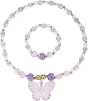 Colorful Crystal Beaded Butterfly Summer Beach Necklace Acrylic Butterfly Animal Necklace Bracelet Set for Women