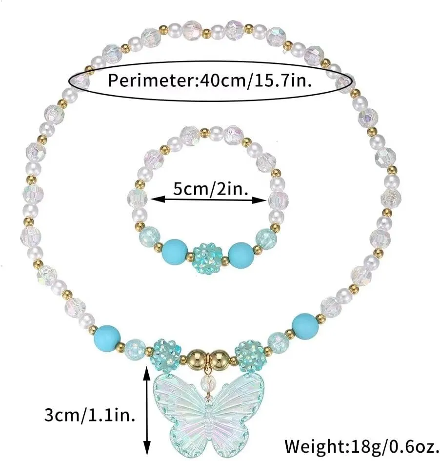 Colorful Crystal Beaded Butterfly Summer Beach Necklace Acrylic Butterfly Animal Necklace Bracelet Set for Women