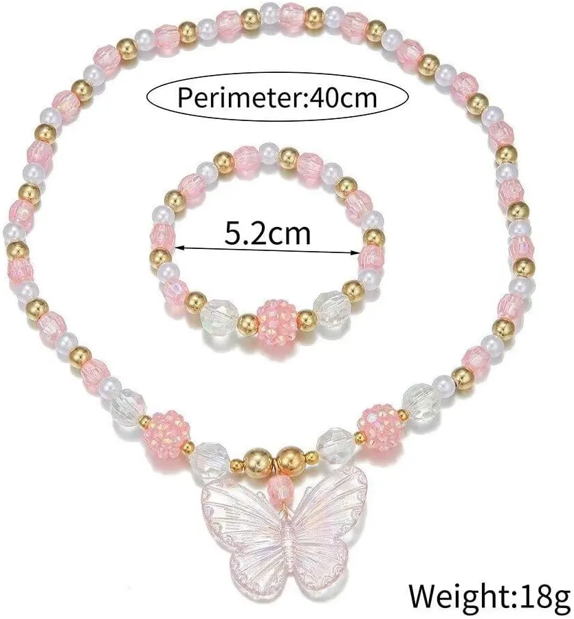 Colorful Crystal Beaded Butterfly Summer Beach Necklace Acrylic Butterfly Animal Necklace Bracelet Set for Women