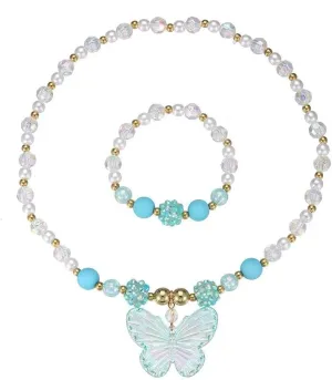Colorful Crystal Beaded Butterfly Summer Beach Necklace Acrylic Butterfly Animal Necklace Bracelet Set for Women