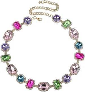 Colorful Crystal Beads Choker Chunky Necklace for Women Girls Sparkle Jewelry Prom Wedding Special Events