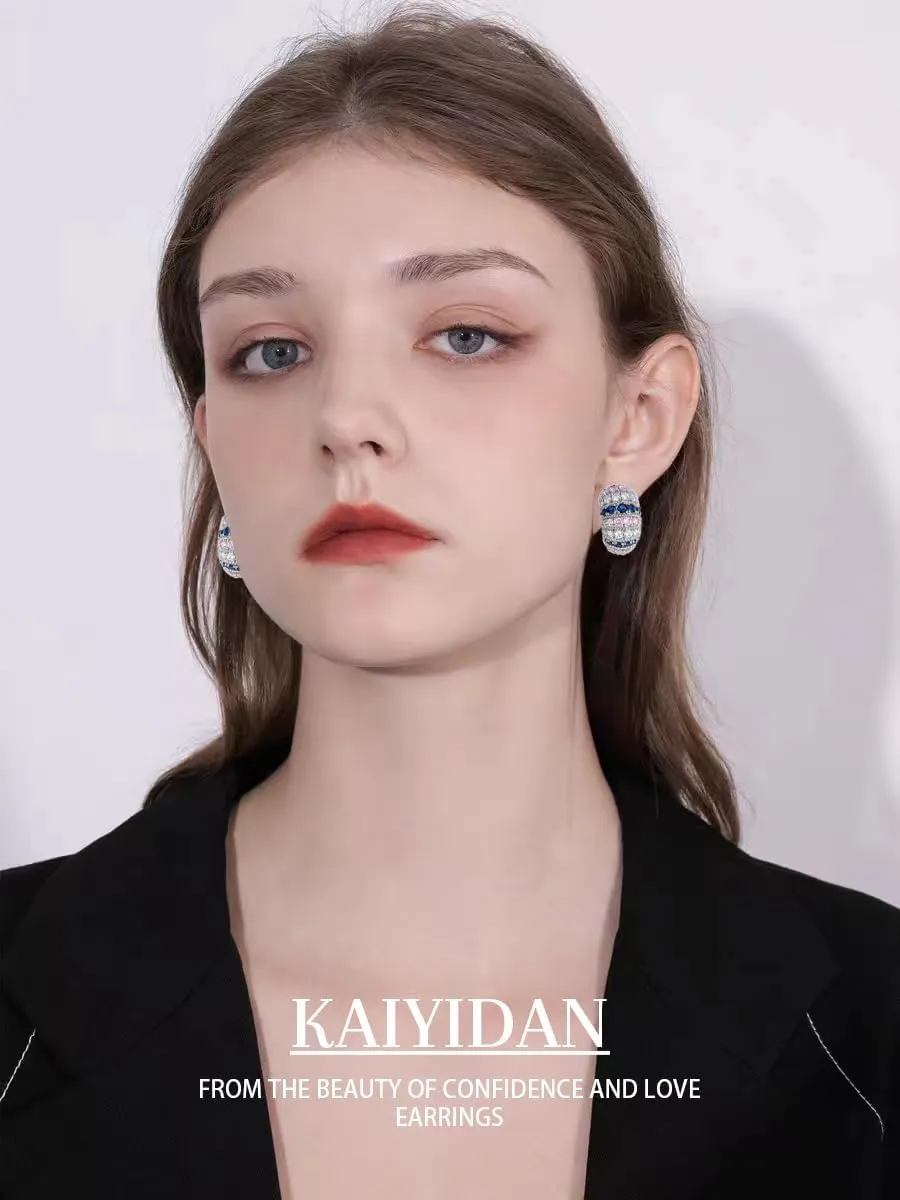 Colorful Cubic Zirconia Hoop Earrings For Women Trendy,925 Sterling Silver Chunky Huggie Big/Large CZ Hoop Earrings,Crystal Multi-Colored Sparkly Dainty Diamonds Hoops,Jewelry Birthday Gifts.