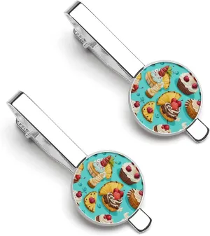 Colorful Cupcakes Cakes 1 Pair Tie Clips Necktie Bar Pinch Clip for Wedding Business