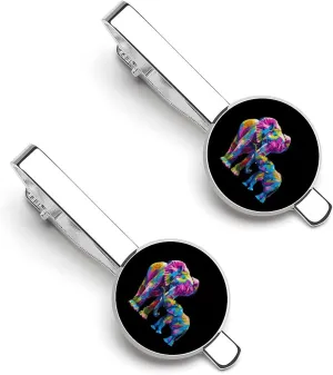 Colorful Elephant Art Tie Clips for Men Personalized Tie Bar for Wedding Groomsmen Husband Father