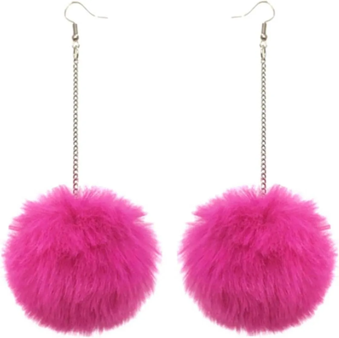Colorful Faux Fur Fluffy Ball Earrings - Handmade Soft Plush Pom Pom Dangle Drop Earring for Women Winter Jewelry