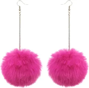 Colorful Faux Fur Fluffy Ball Earrings - Handmade Soft Plush Pom Pom Dangle Drop Earring for Women Winter Jewelry