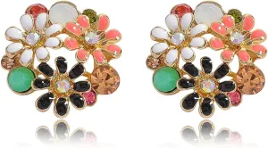 Colorful Flower Cluster Studs Earrings for Women, Elegant Metal Flower Earring Stud with Rhinestone, Dainty Minimalist Jewelry for Daily Wear Party Gift