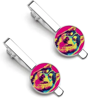 Colorful Husky Dog Art 1 Pair Tie Clips Necktie Bar Pinch Clip for Wedding Business