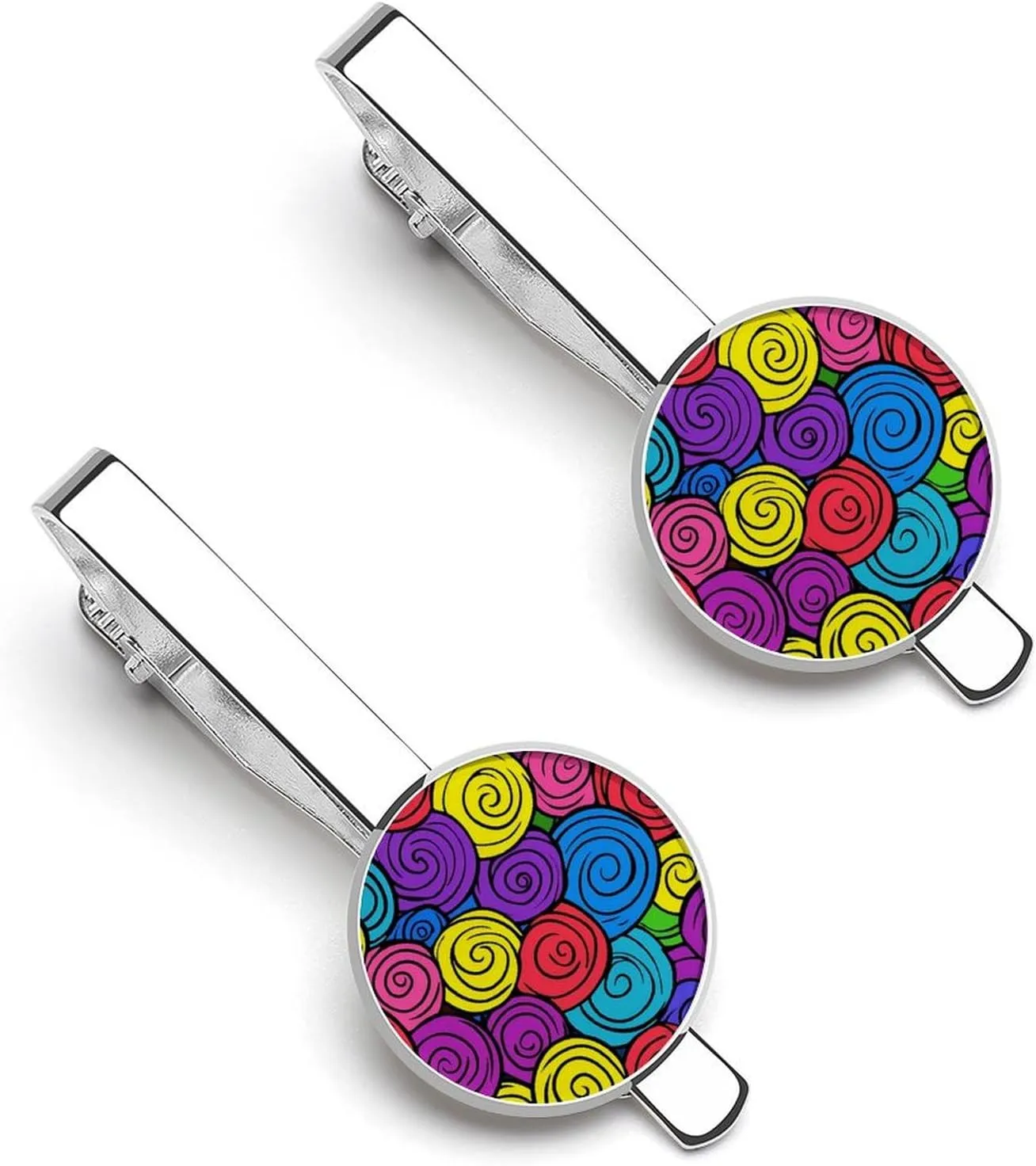 Colorful Spirals 1 Pair Tie Clips Necktie Bar Pinch Clip for Wedding Business