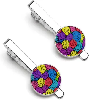 Colorful Spirals 1 Pair Tie Clips Necktie Bar Pinch Clip for Wedding Business