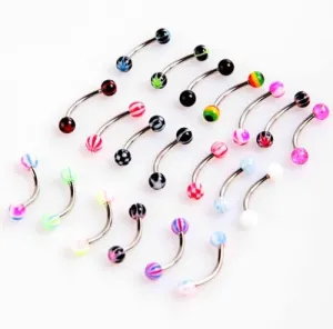 Colorful Stainless Steel Ball Barbell Curved Eyebrow Rings Bars Tragus Piercing, 20 Piece