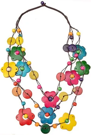 Colorful Wooden Beaded Bib Necklace for Women,Chunky Multicolor Layered Boho African Choker,Statement Jewelry