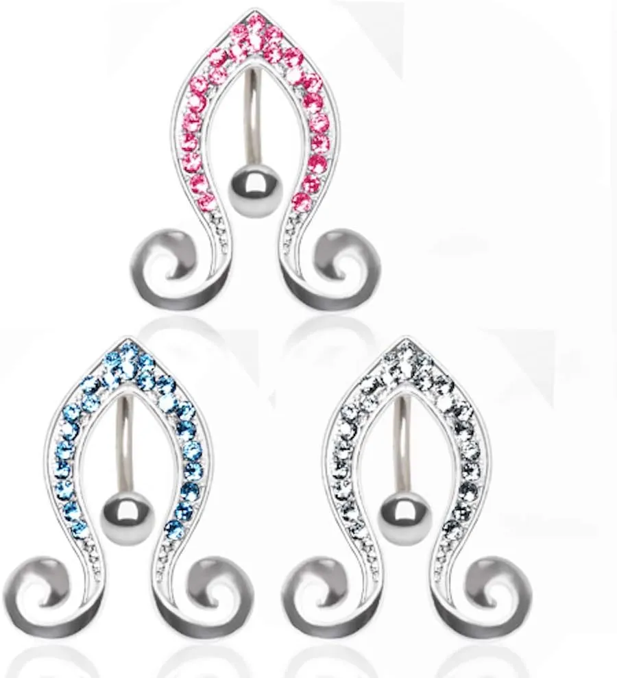 Covet Jewelry 316L Surgical Steel Gemmed Curved Top Down Navel Ring