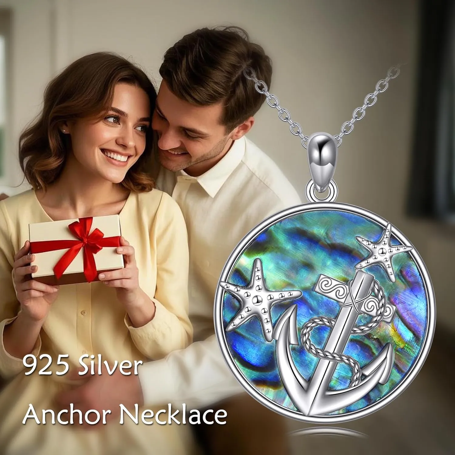 CRMAD Ocean Beach Necklace for Women Sterling Silver Starfish Wave Ocean Jewelry Gifts