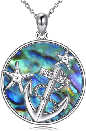 CRMAD Ocean Beach Necklace for Women Sterling Silver Starfish Wave Ocean Jewelry Gifts