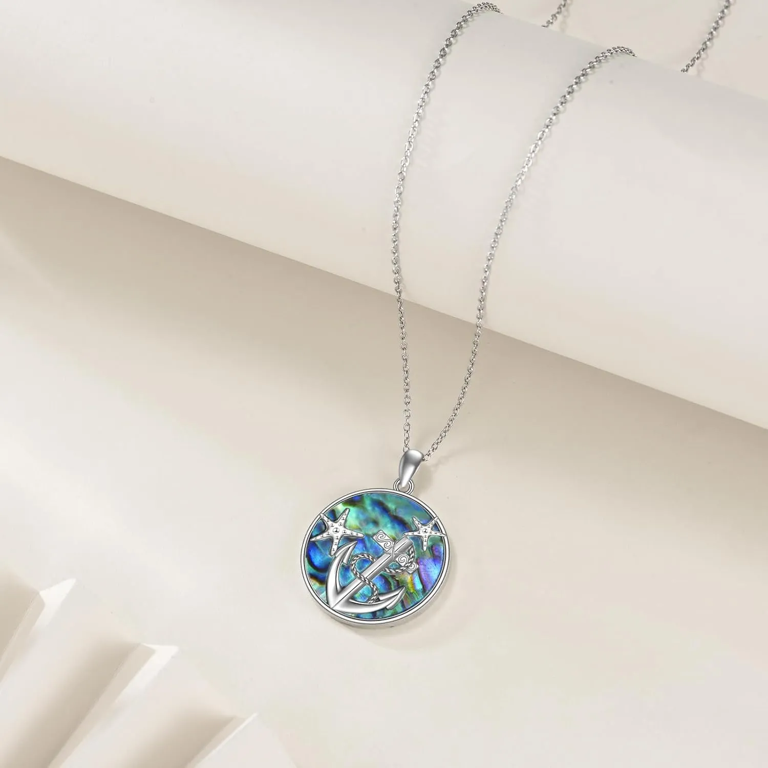 CRMAD Ocean Beach Necklace for Women Sterling Silver Starfish Wave Ocean Jewelry Gifts