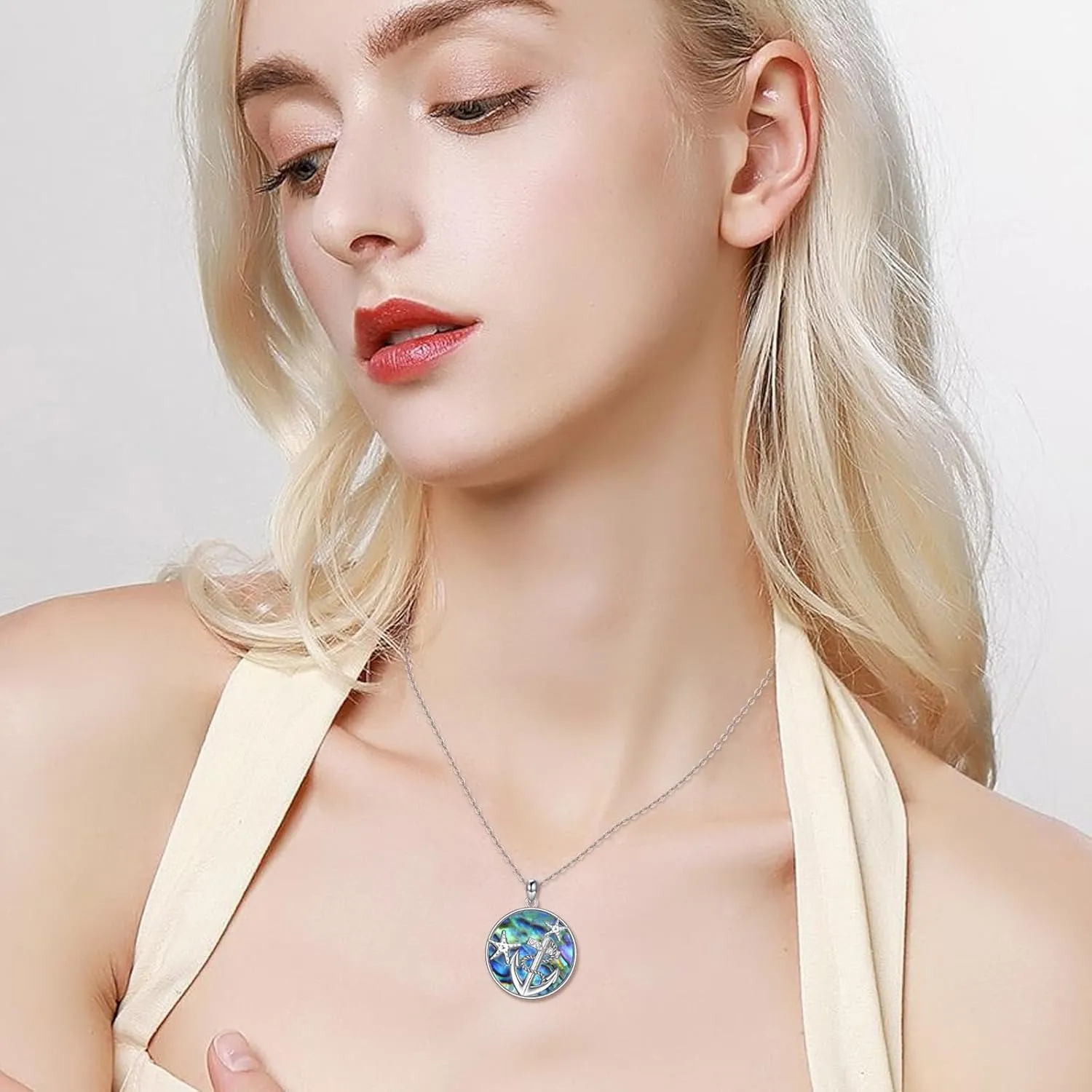 CRMAD Ocean Beach Necklace for Women Sterling Silver Starfish Wave Ocean Jewelry Gifts