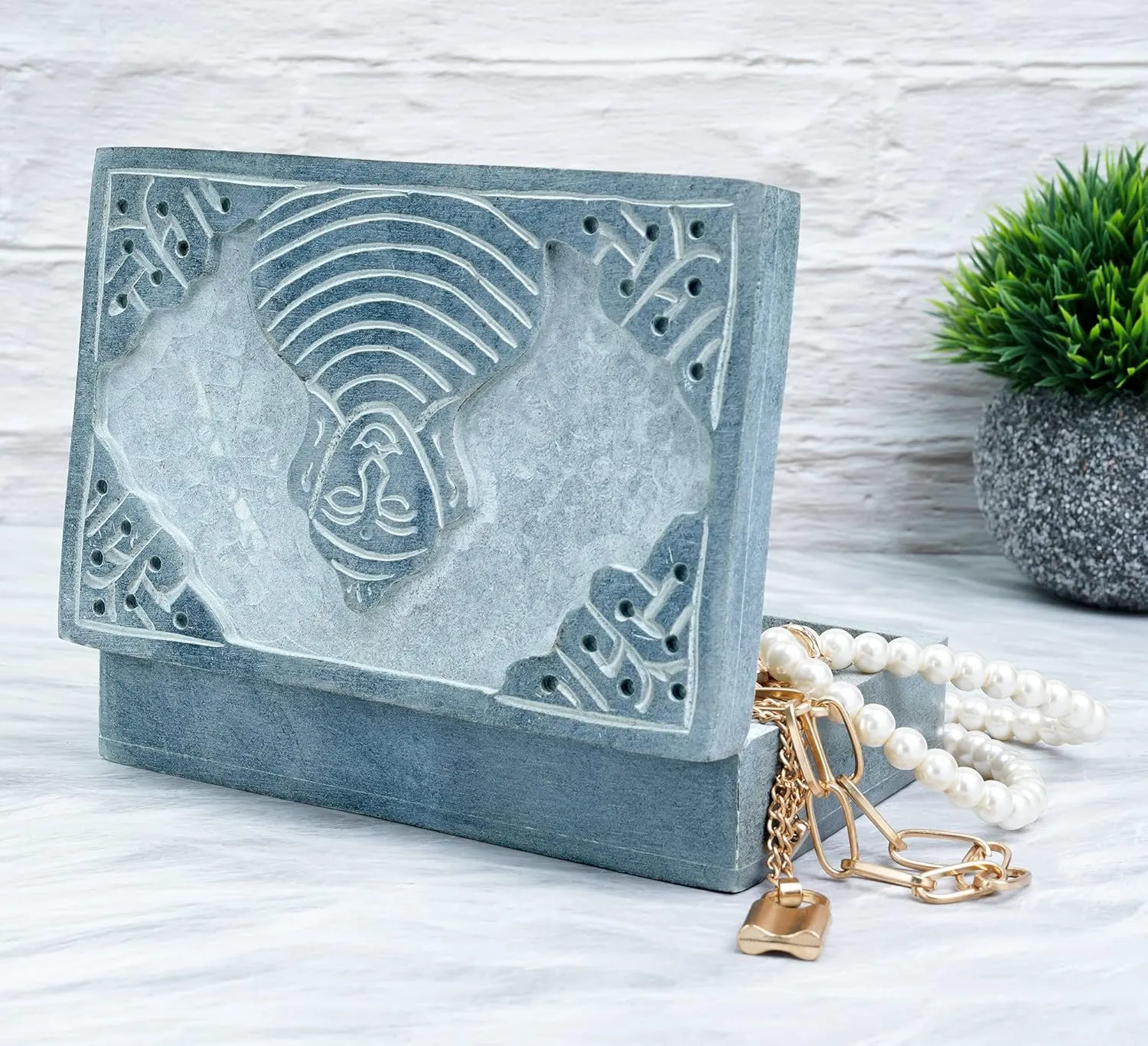Crocon Handmade Jewelry Box  Royal Style Decorative Organizer for Jewelry & Makeup, Elegant Trinket Box, Table Decor, Gift for Mother & Precious Keepsakes, Buddha Design - 6x4x1.7 Inch