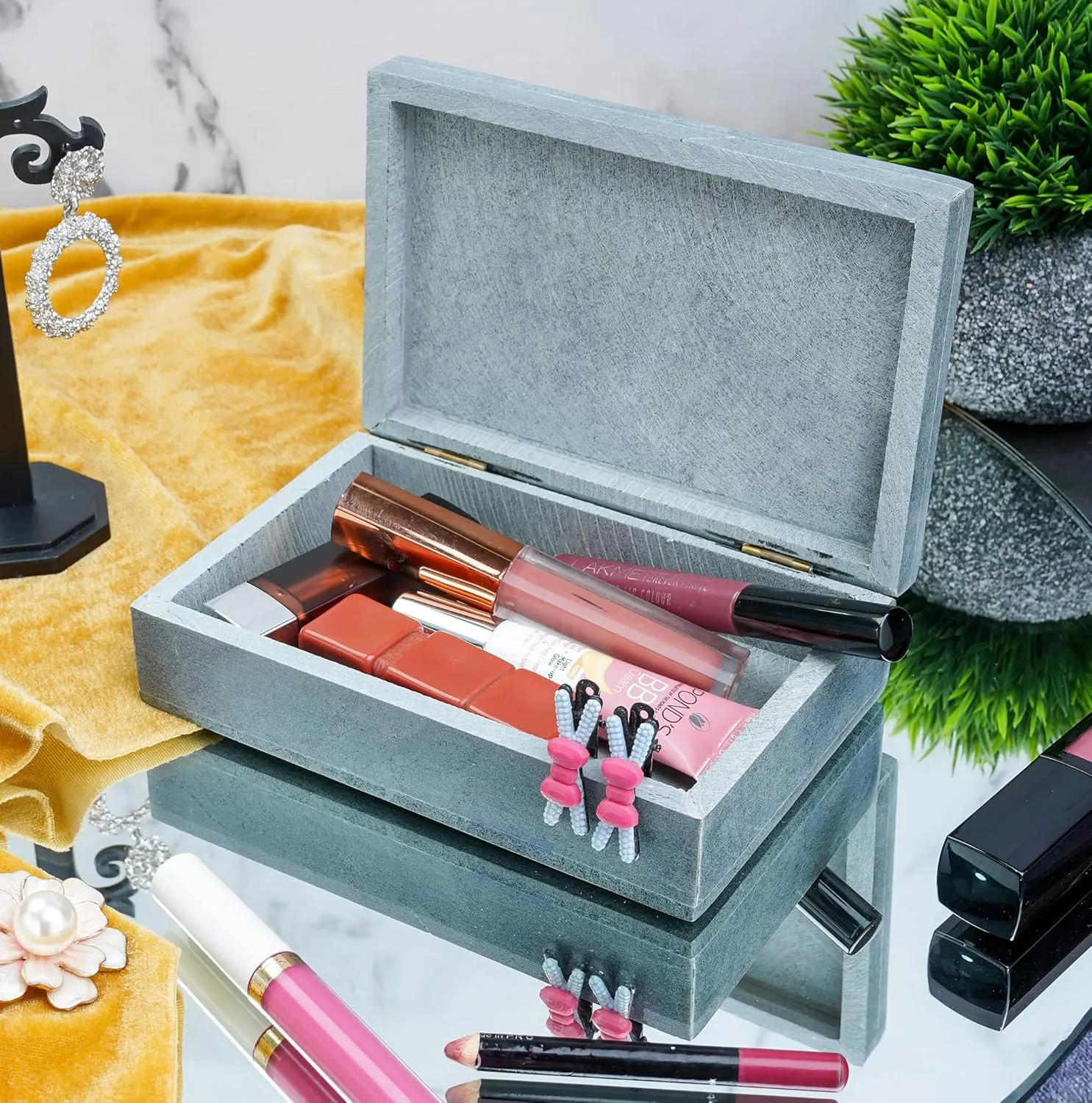Crocon Handmade Jewelry Box  Royal Style Decorative Organizer for Jewelry & Makeup, Elegant Trinket Box, Table Decor, Gift for Mother & Precious Keepsakes, Buddha Design - 6x4x1.7 Inch