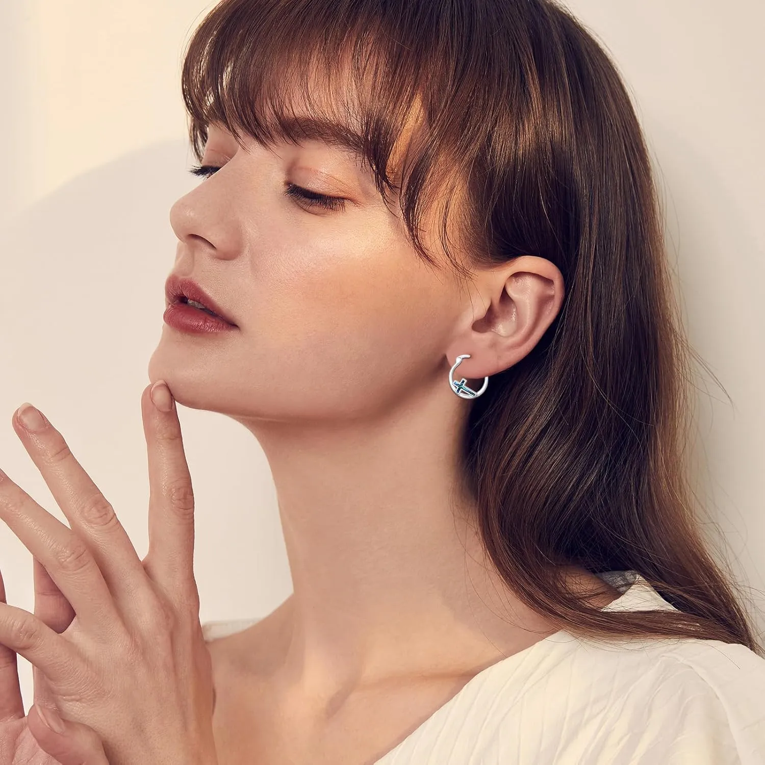 Cross Hoop Earrings for Women 925 Sterling Silver Cross Earrings with Abalone Shell Jewelry Gifts for Women Girls