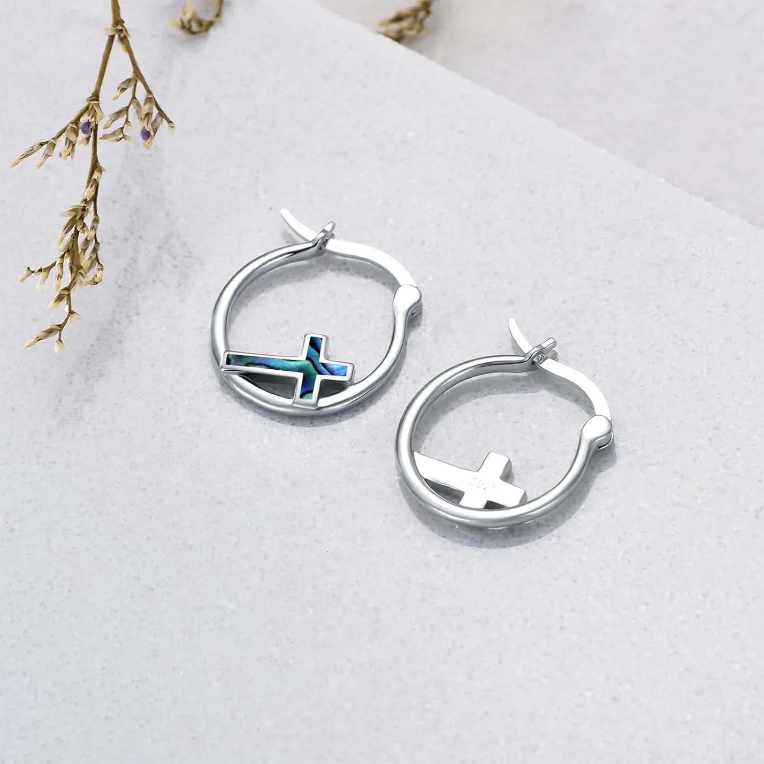 Cross Hoop Earrings for Women 925 Sterling Silver Cross Earrings with Abalone Shell Jewelry Gifts for Women Girls
