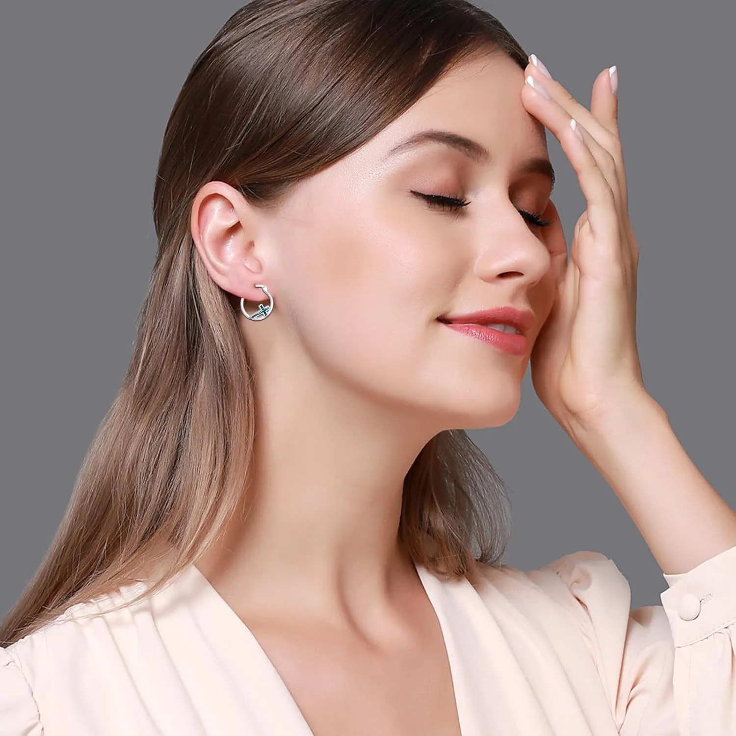Cross Hoop Earrings for Women 925 Sterling Silver Cross Earrings with Abalone Shell Jewelry Gifts for Women Girls