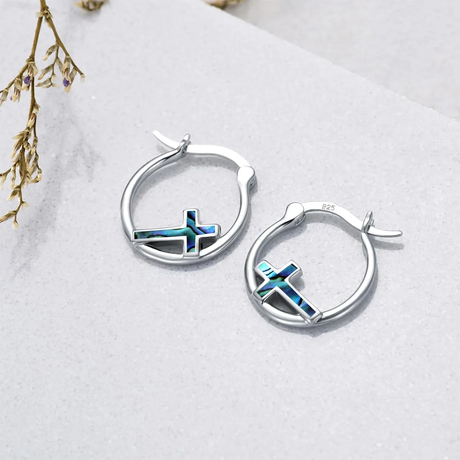 Cross Hoop Earrings for Women 925 Sterling Silver Cross Earrings with Abalone Shell Jewelry Gifts for Women Girls