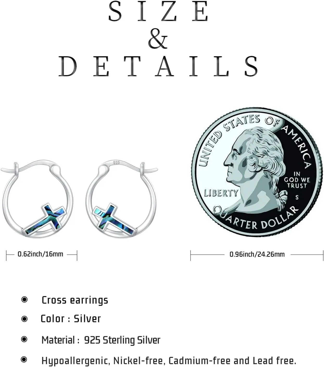 Cross Hoop Earrings for Women 925 Sterling Silver Cross Earrings with Abalone Shell Jewelry Gifts for Women Girls