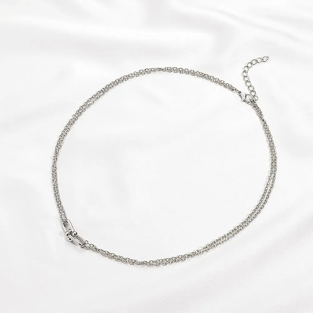 Cross Horse Shoe Necklace Earrings U-Shaped Multi-Layer Horseshoe Buckle Choker Elegant Collarbone Chain Minimalist Pendant Necklace Jewelry for Women