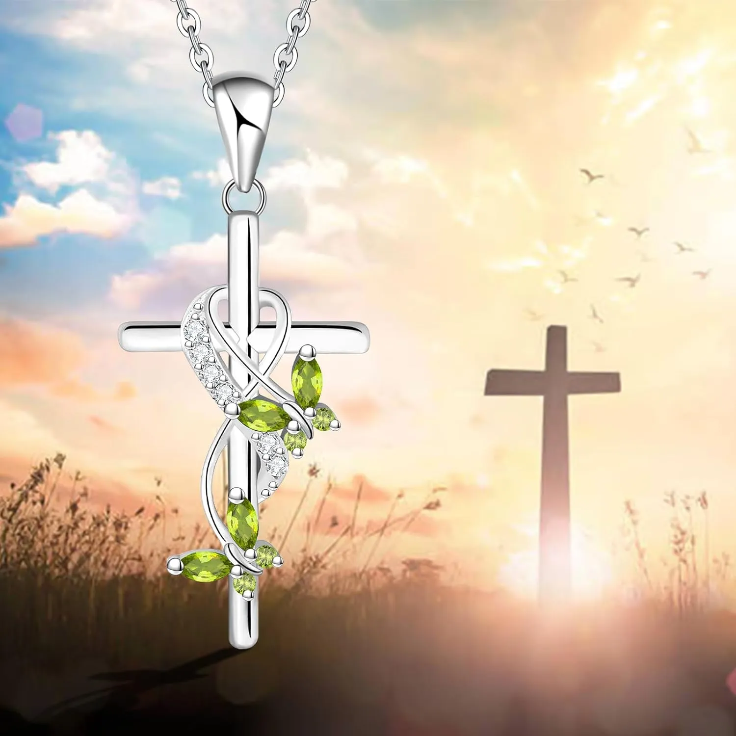 Cross Necklace Butterfly Pendant Birthstone Jewelry Gifts Necklace for Women Faith Jewelry for Women Butterfly Jewelry Religious Cross Gifts for Mother Wife