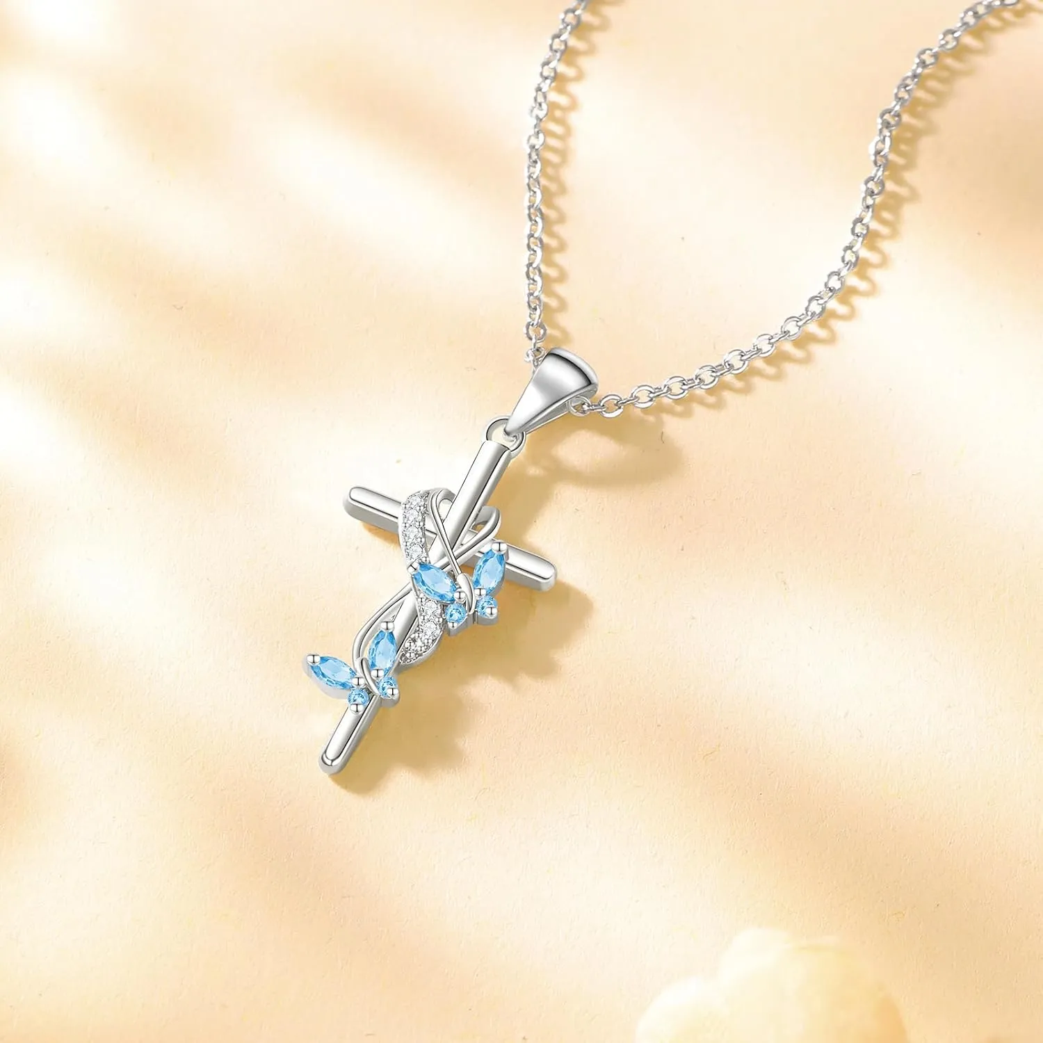 Cross Necklace Butterfly Pendant Birthstone Jewelry Gifts Necklace for Women Faith Jewelry for Women Butterfly Jewelry Religious Cross Gifts for Mother Wife