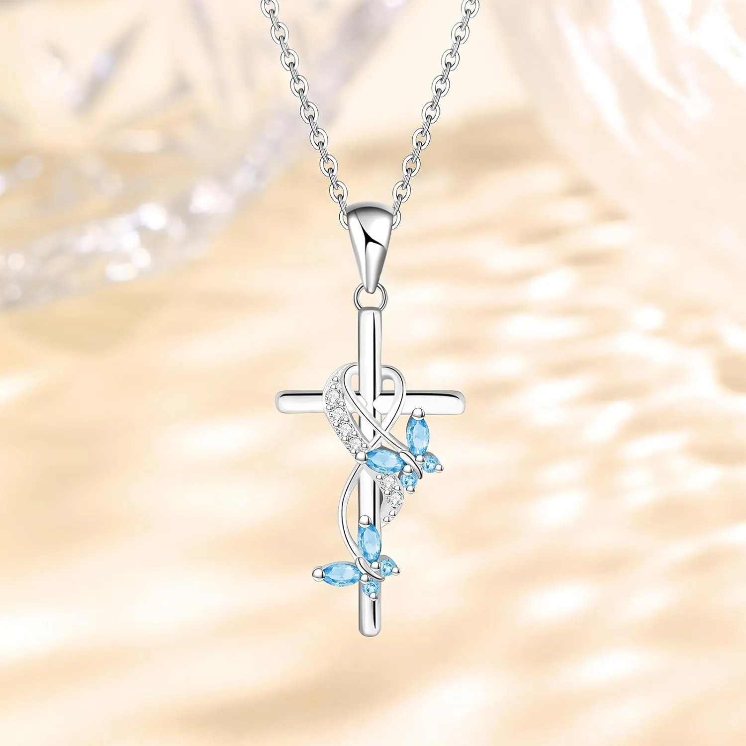 Cross Necklace Butterfly Pendant Birthstone Jewelry Gifts Necklace for Women Faith Jewelry for Women Butterfly Jewelry Religious Cross Gifts for Mother Wife