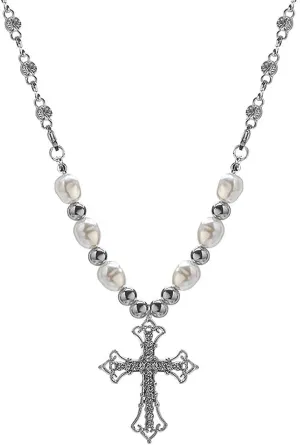 Cross Necklace Y2k Jewelry Gothic Pearl Cross Vintage Necklace for Women Girls