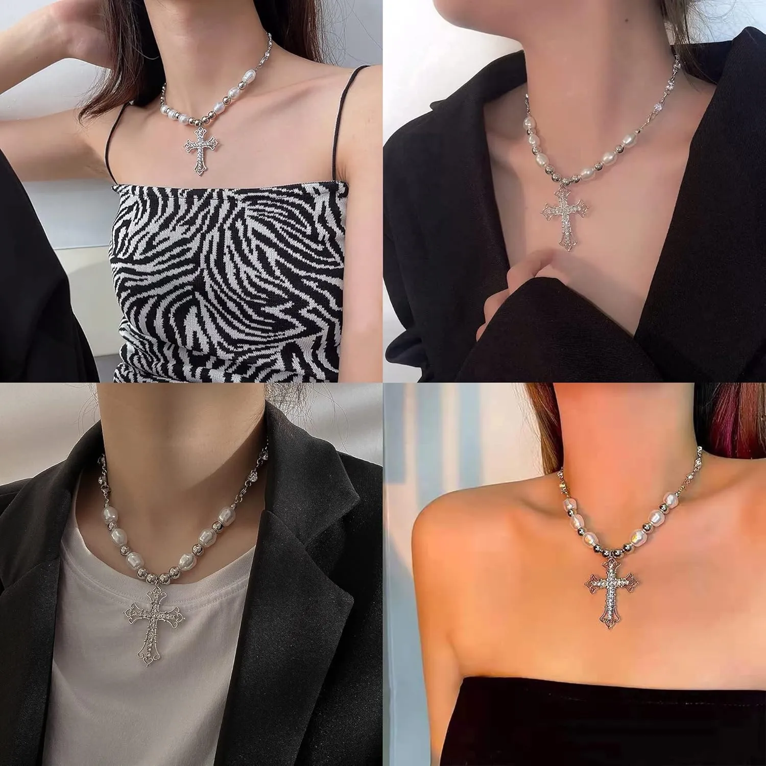 Cross Necklace Y2k Jewelry Gothic Pearl Cross Vintage Necklace for Women Girls
