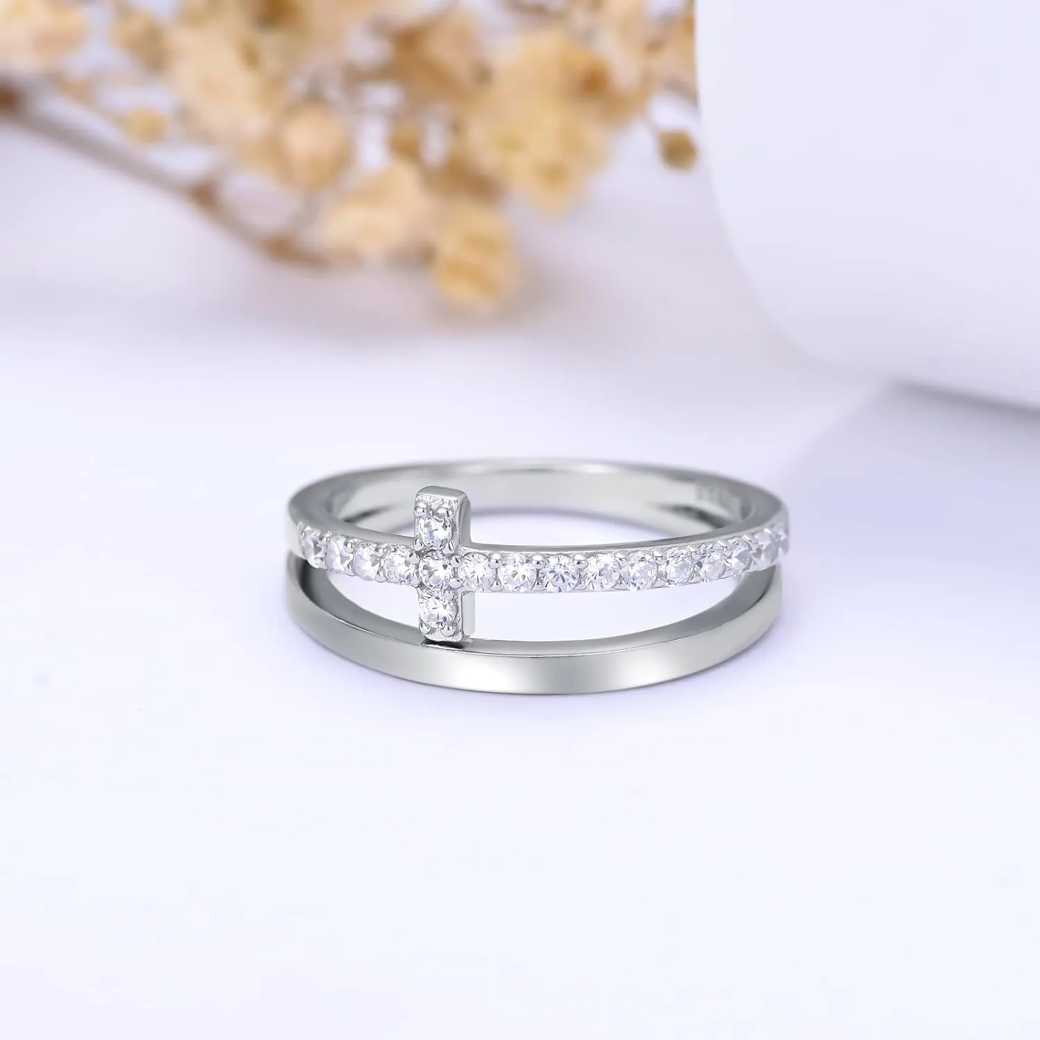 Cross Rings for Women 925 Sterling Silver Cubic Zirconia Ring Eternity Promise Ring for Her Ladies Women Engagement Wedding Size 4-16