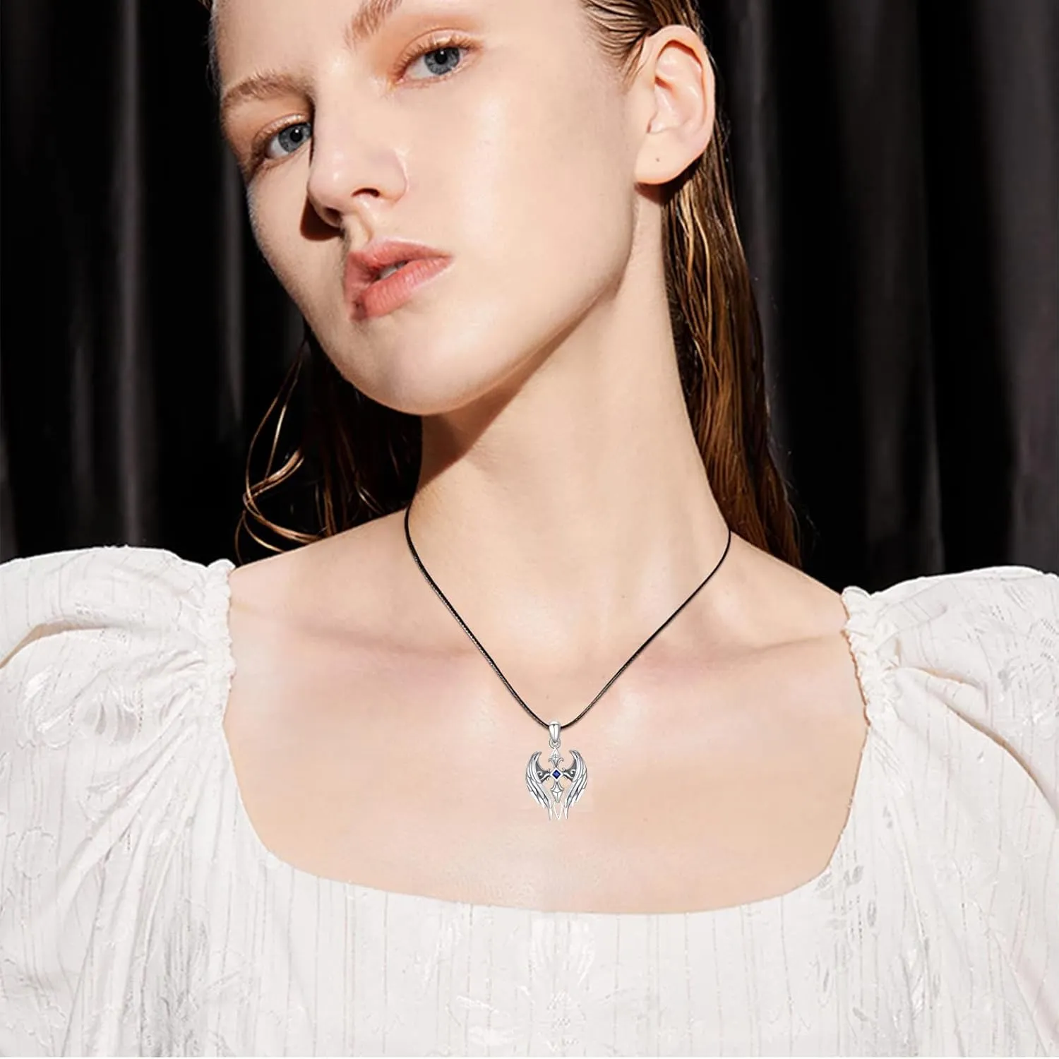 Cross Wings Necklace for Men Women S925 Sterling Silver Guardian Angel Wings Cross Pendant Necklaces Gifts for Men Angel's Wing Jewelry Birthday Gift 20 2 Inch Stainless Steel Chain