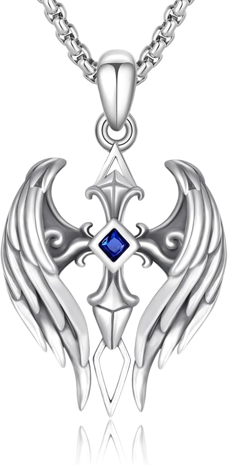 Cross Wings Necklace for Men Women S925 Sterling Silver Guardian Angel Wings Cross Pendant Necklaces Gifts for Men Angel's Wing Jewelry Birthday Gift 20 2 Inch Stainless Steel Chain