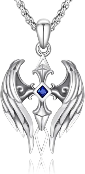 Cross Wings Necklace for Men Women S925 Sterling Silver Guardian Angel Wings Cross Pendant Necklaces Gifts for Men Angel's Wing Jewelry Birthday Gift 20 2 Inch Stainless Steel Chain