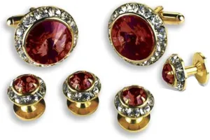 Crystal Cufflinks and Studs with Ruby Center