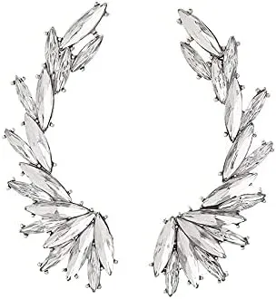 Crystal Leaf Climbers Crawler Jewelry, Metal Ear Cuff Wrap Clip Stud Earring Climber Top Ear Clip for Women