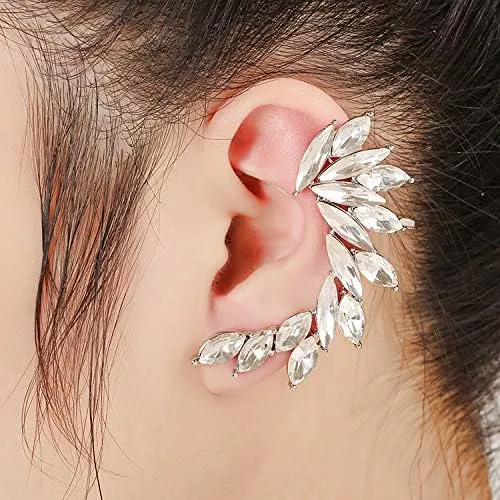 Crystal Leaf Climbers Crawler Jewelry, Metal Ear Cuff Wrap Clip Stud Earring Climber Top Ear Clip for Women