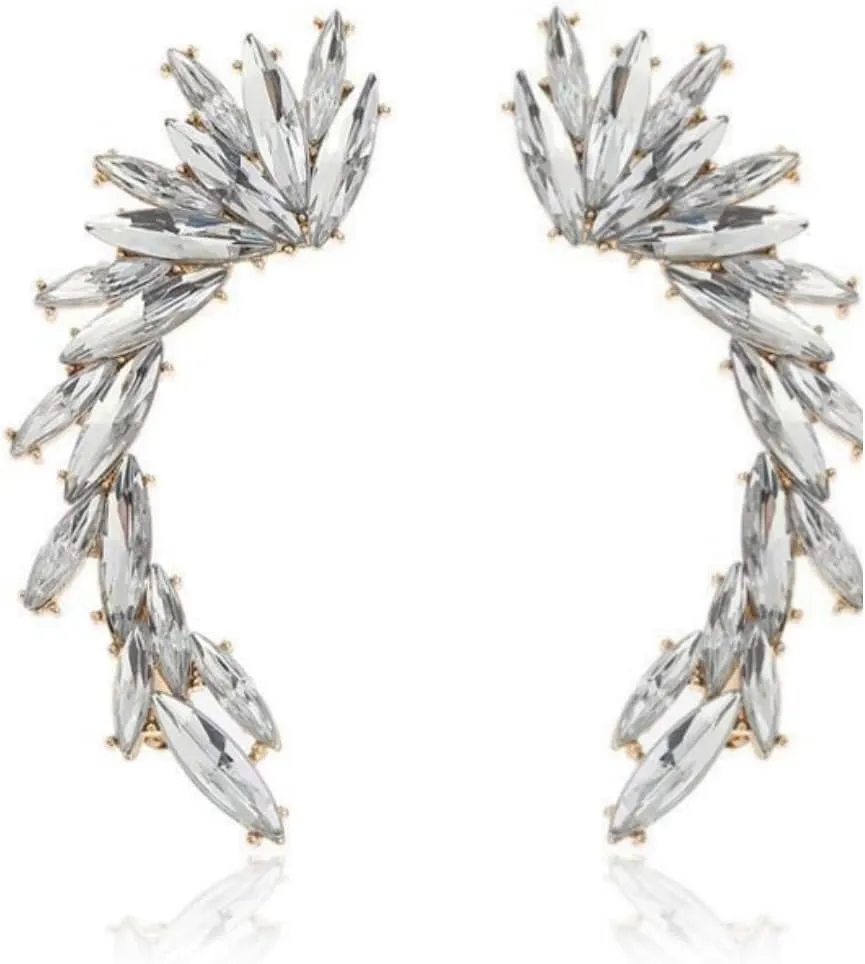 Crystal Leaf Climbers Crawler Jewelry, Metal Ear Cuff Wrap Clip Stud Earring Climber Top Ear Clip for Women