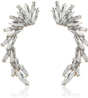 Crystal Leaf Climbers Crawler Jewelry, Metal Ear Cuff Wrap Clip Stud Earring Climber Top Ear Clip for Women