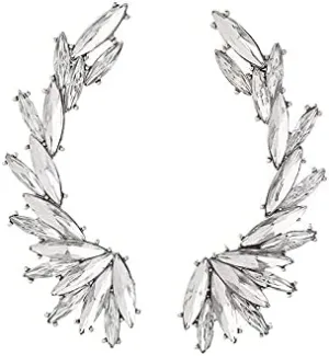 Crystal Leaf Climbers Crawler Jewelry, Metal Ear Cuff Wrap Clip Stud Earring Climber Top Ear Clip for Women