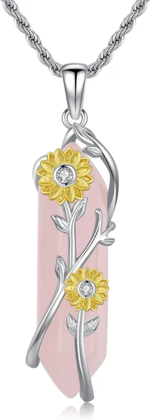 Crystal Necklace for Women Sterling Silver Healing Crystal Sunflower Pendant Necklace Sunflower Jewelry Birthday Gifts for Women
