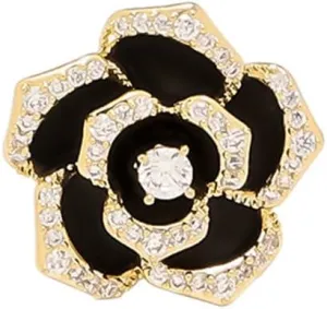 Crystal Rhinestone Camellia Brooch Black Flower Korean Clasp Lapel Pin Beautiful Floral Plant Pin Clothing Accessory Elegant Vintage Women's Brooch