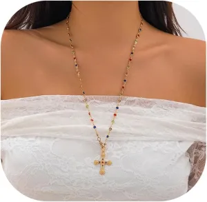Crystal Y Shape Necklace Bridal Wedding Rhinestone Cross Pendant Neck Jewelry Summer Chest Body Chain Colorful Beaded Long Necklace for Women