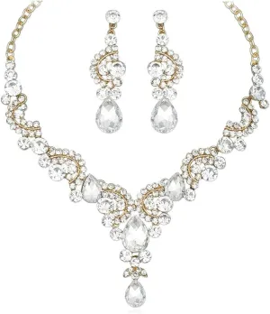 CSY Elegant Crystal Bridal Necklace Earrings Set Rhinestone Wedding Party Costume Jewelry Sets for Brides Bridesmaid Women