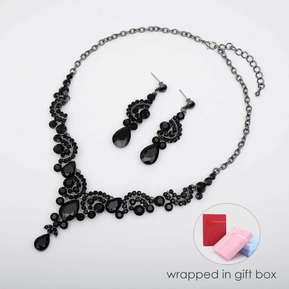 CSY Elegant Crystal Bridal Necklace Earrings Set Rhinestone Wedding Party Costume Jewelry Sets for Brides Bridesmaid Women